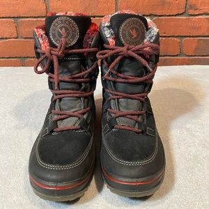 Santana‎ Canada Pro Dri Pike Faux Fur Wool Women’s Black Red Boots Size 7/16